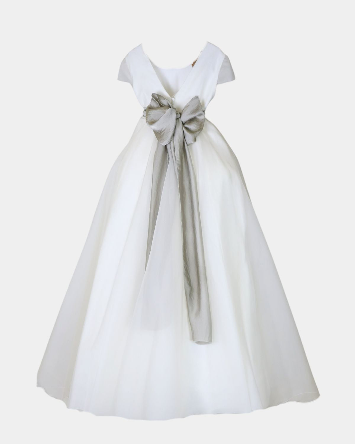 ABITO SVASATO IN LINO CON SOPRAGGILE A STRATI IN ORGANZA M/C