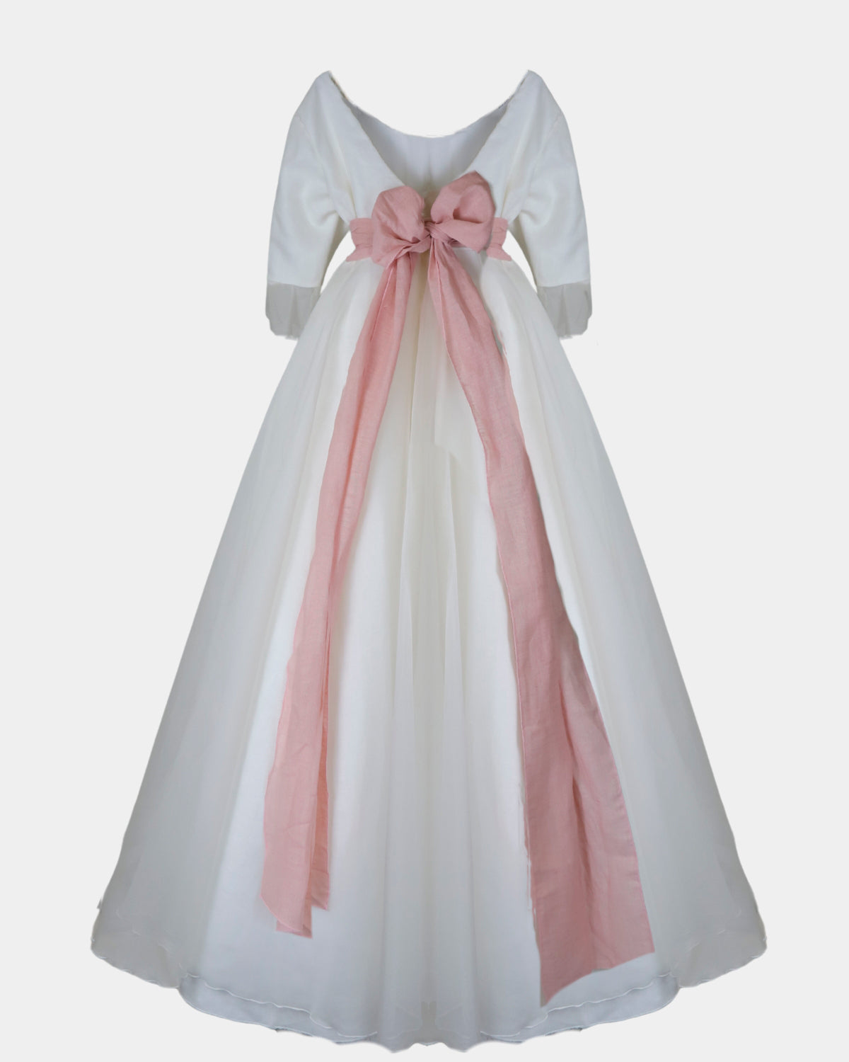 VESTIDO EVASÉ LINO CON SOBRE FALDA A CAPA ORG MEDIA MANGA 6 FLORES