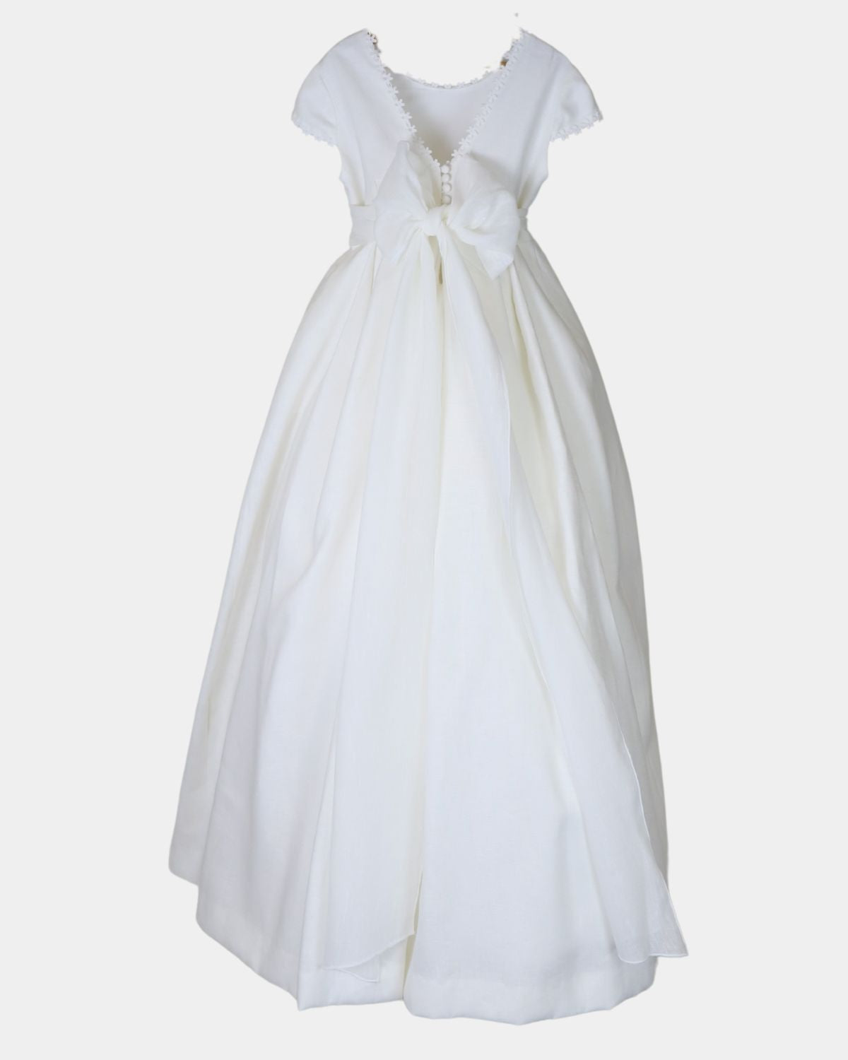 LINEN PLEATED DRESS WITH DAISY EMBROIDERY NECKLINE AND SLEEVES
