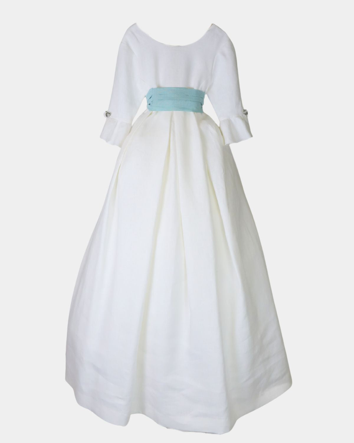 VESTIDO PLIEGUES EN LINO CON MEDIA MANGA CON 6 FLORES