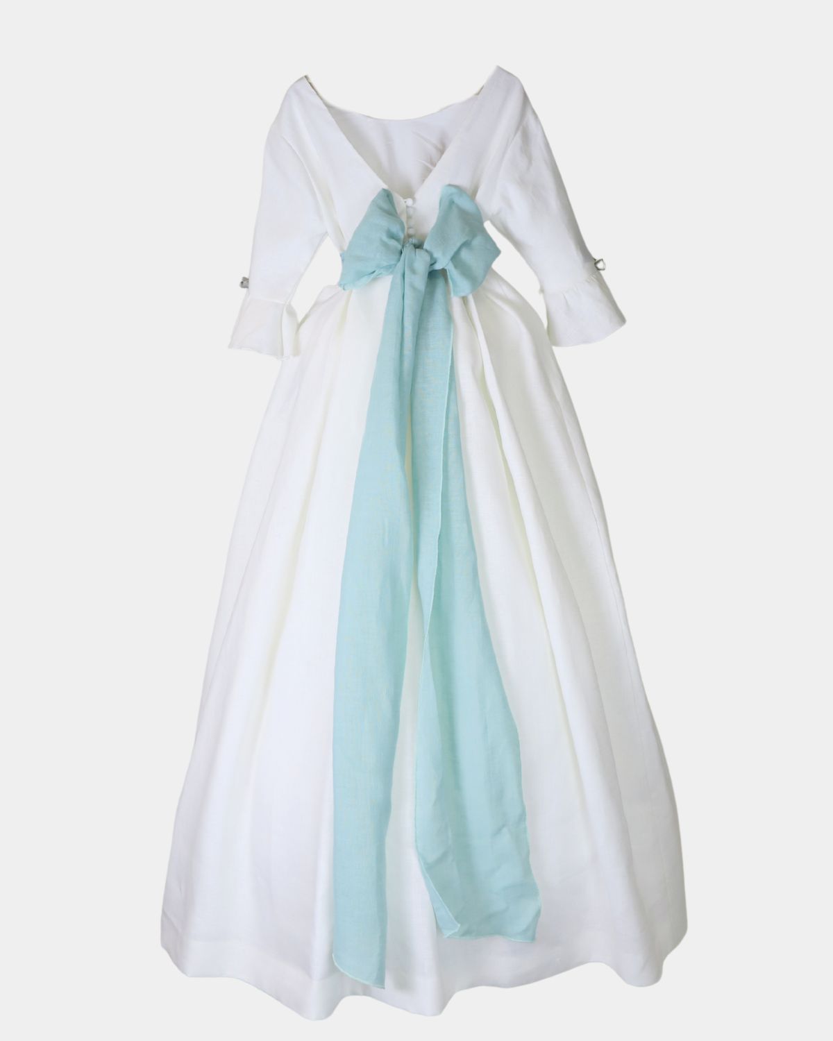 VESTIDO PLIEGUES EN LINO CON MEDIA MANGA CON 6 FLORES