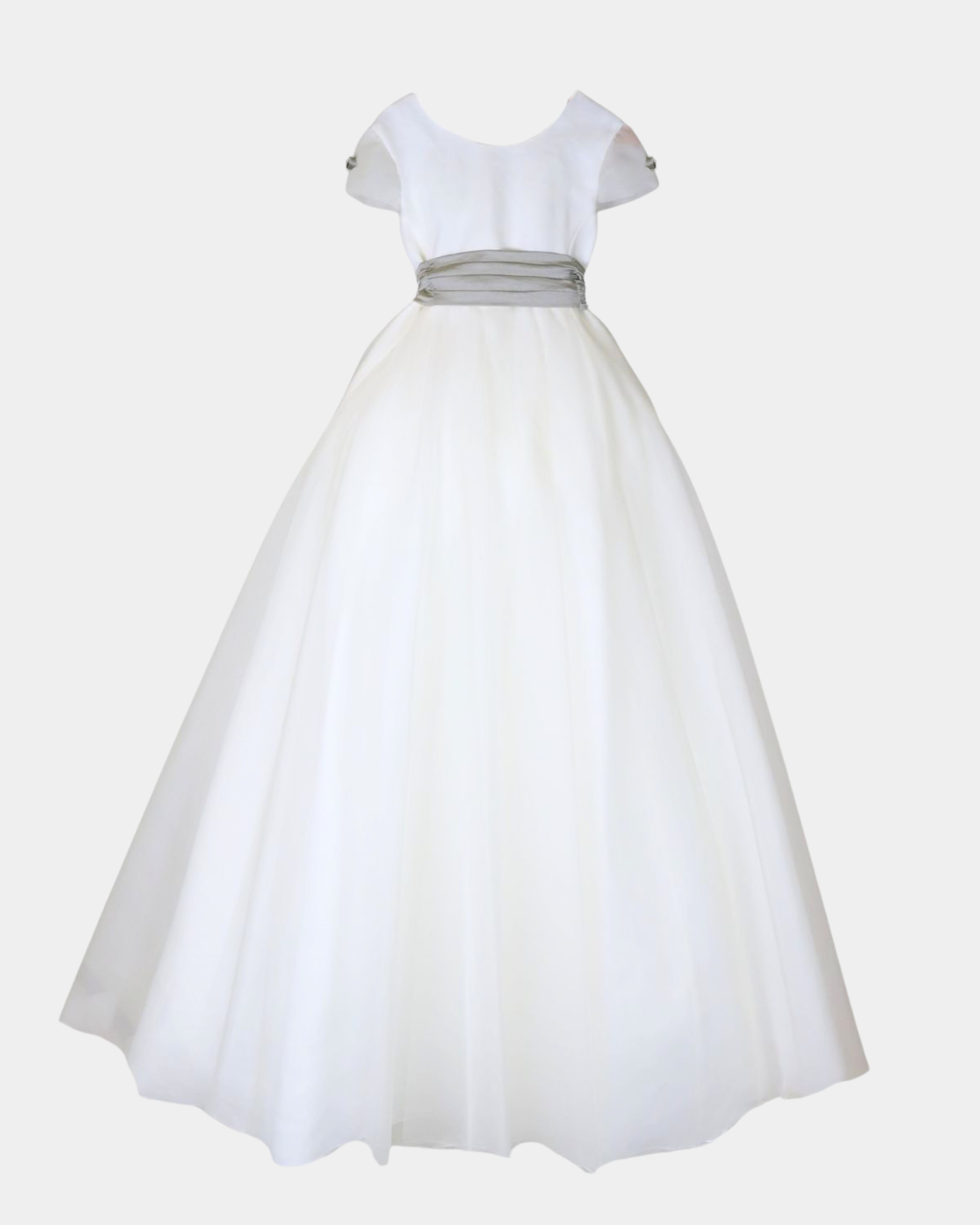 VESTIDO EVASÉ EN LINO CON SOBRE FALDA A CAPA DE ORGANZA M/C