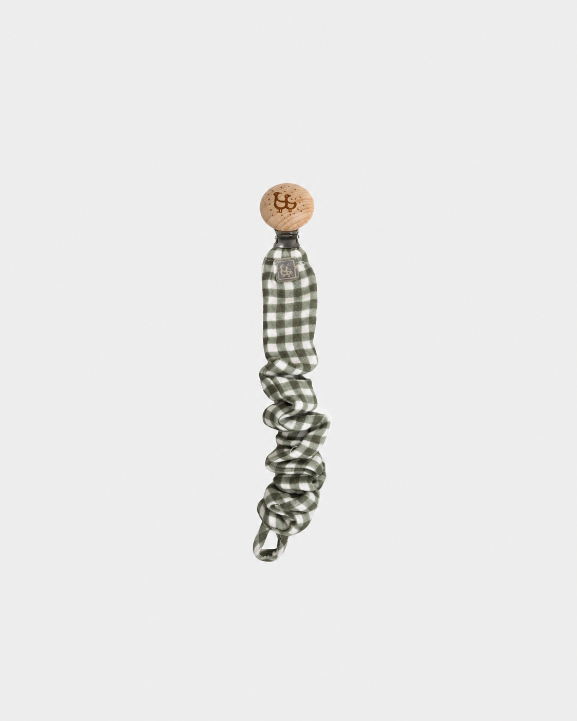 BEIGE GINGHAM STAR PACIFIER CLIP